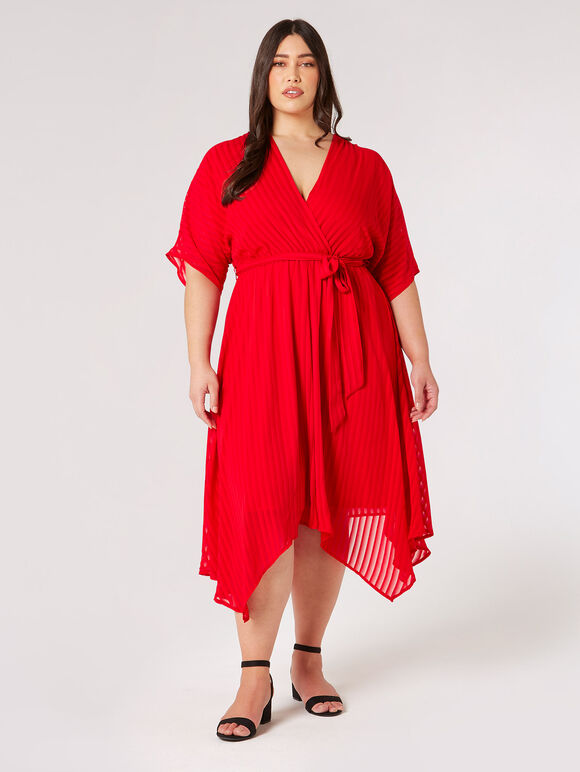 Curve Self-Stripe Midi Dress, Red, large