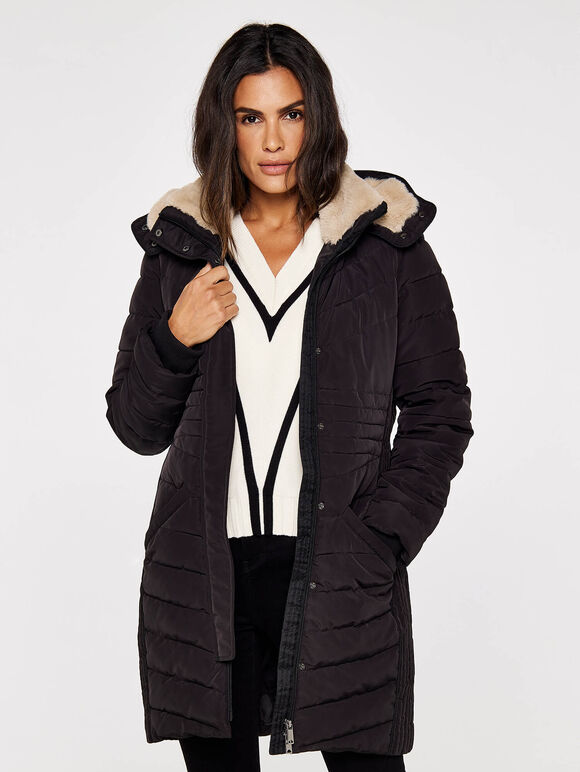 Multi-panel Puffer Coat, Black, large