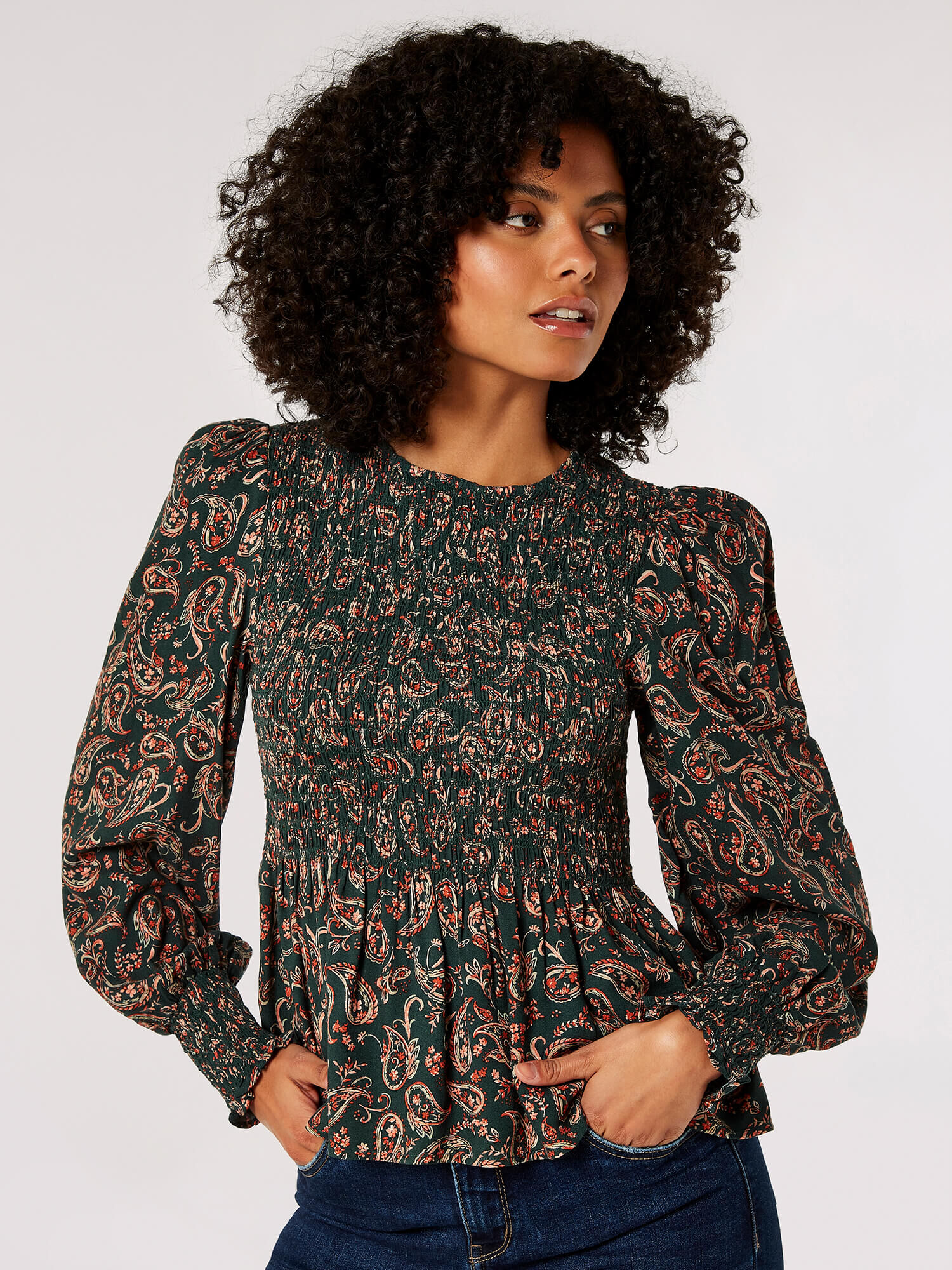 Paisley Puff Sleeve Smocked Top