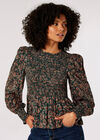 Paisley Puff Sleeve Smocked Top, Green, large