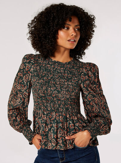 Paisley Puff Sleeve Smocked Top