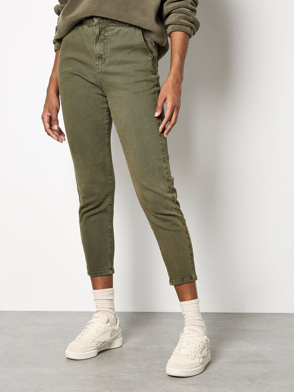 Freya Paper Bag Waist Crop Skinny Fit Jeans, Khaki, large