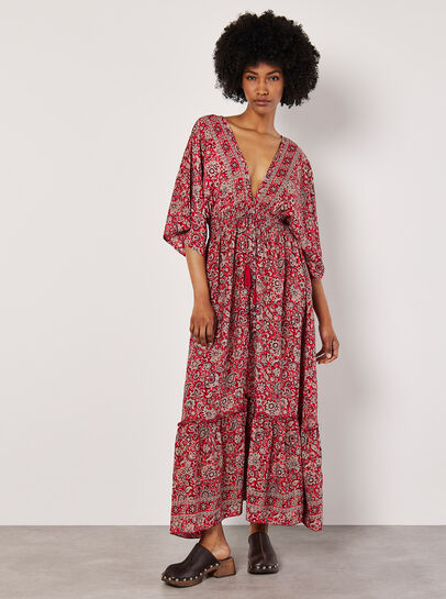 Foil Floral Paisley Satin Maxi Dress