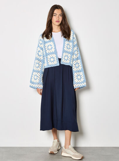 Hand-Knit Crochet Squares Cardigan