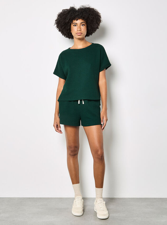 Waffle Knit Oversized T-Shirt, Green, large