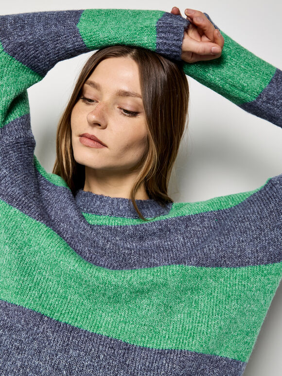 Large Stripe Oversized Jumper, Navy, large