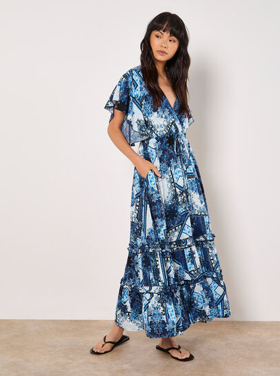 Patchwork Ruffle Tiered Midi Dress