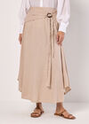 Linen Blend Hanky Hem Midi Skirt, Stone, large