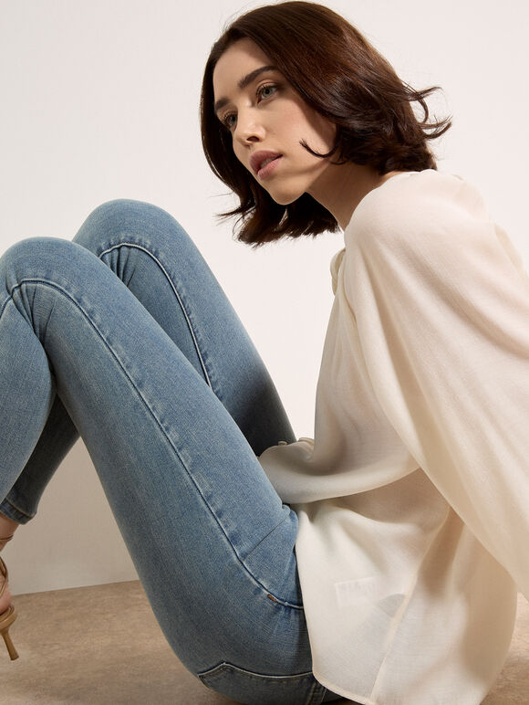 Sienna Slub Skinny-Fit Jeans, Green, large