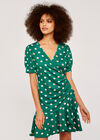 Watercolour Spot Ruffle Dress, Green, large