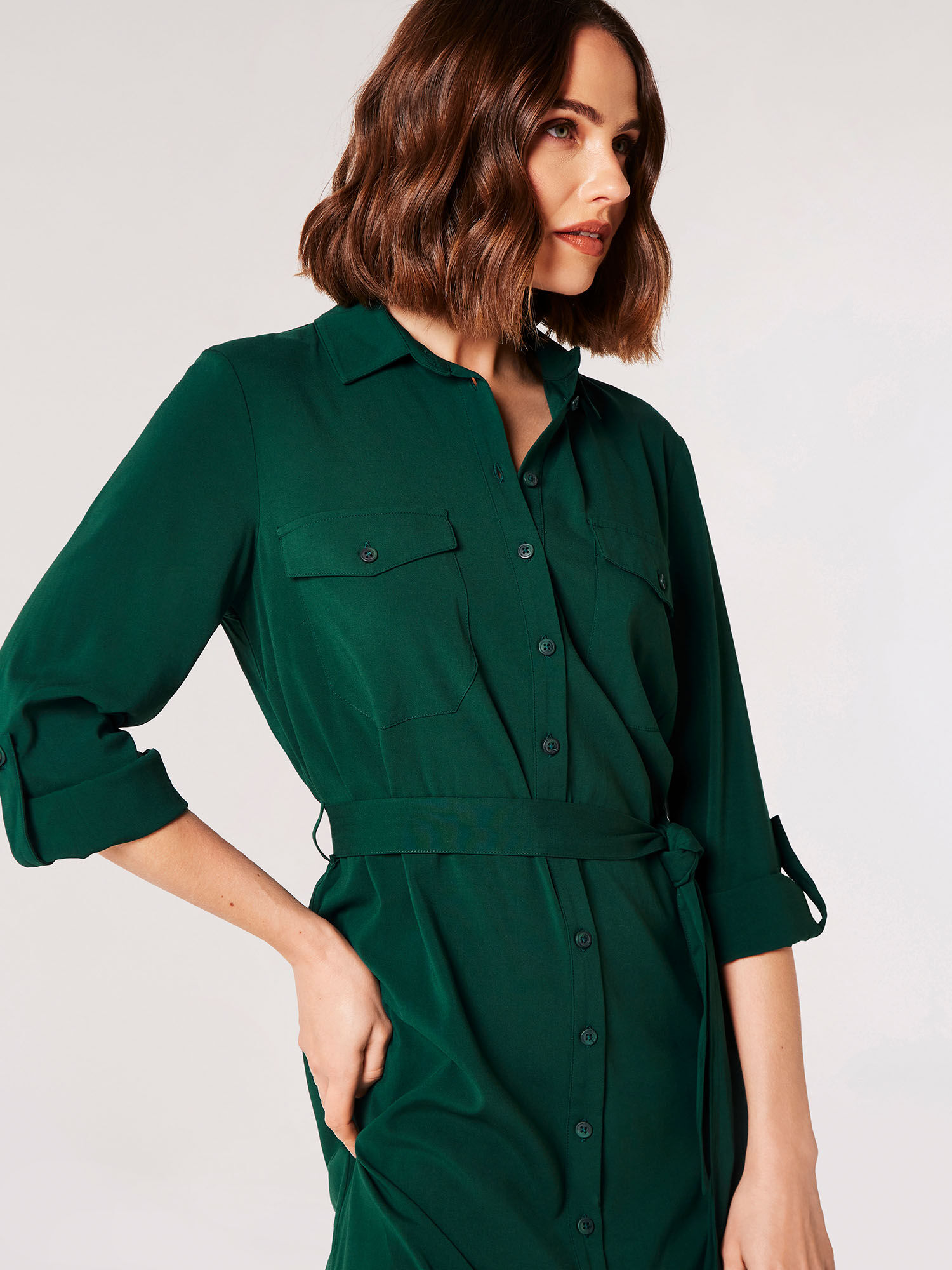 Utility Shirt Midi Dress Apricot Clothing
