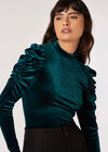 Velvet Rouched Shoulder Top, Green, large