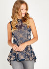 Floral Peplum Top, Navy, large
