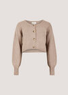 Ribbed Knit Cropped Cardigan, Brown, large
