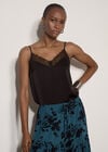 Satin Lace Camisole Top, Black, large