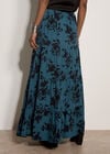 Floral Silhouette Crepe Maxi Skirt, Teal, large