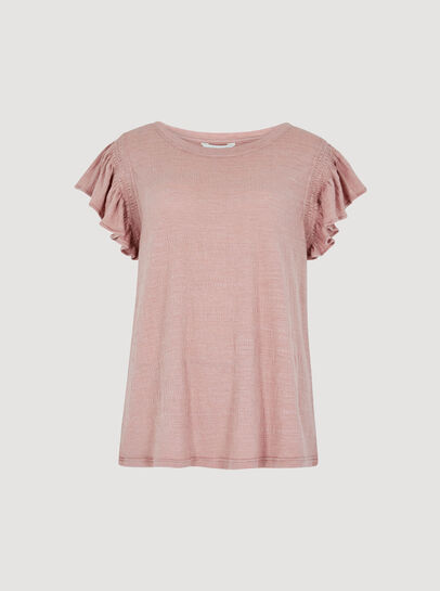 Soft Slub Ruffle Sleeve T-Shirt