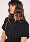 Zip-Down Utility Mini Dress, Black, large