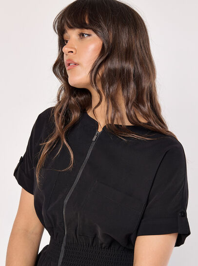 Zip-Down Utility Mini Dress