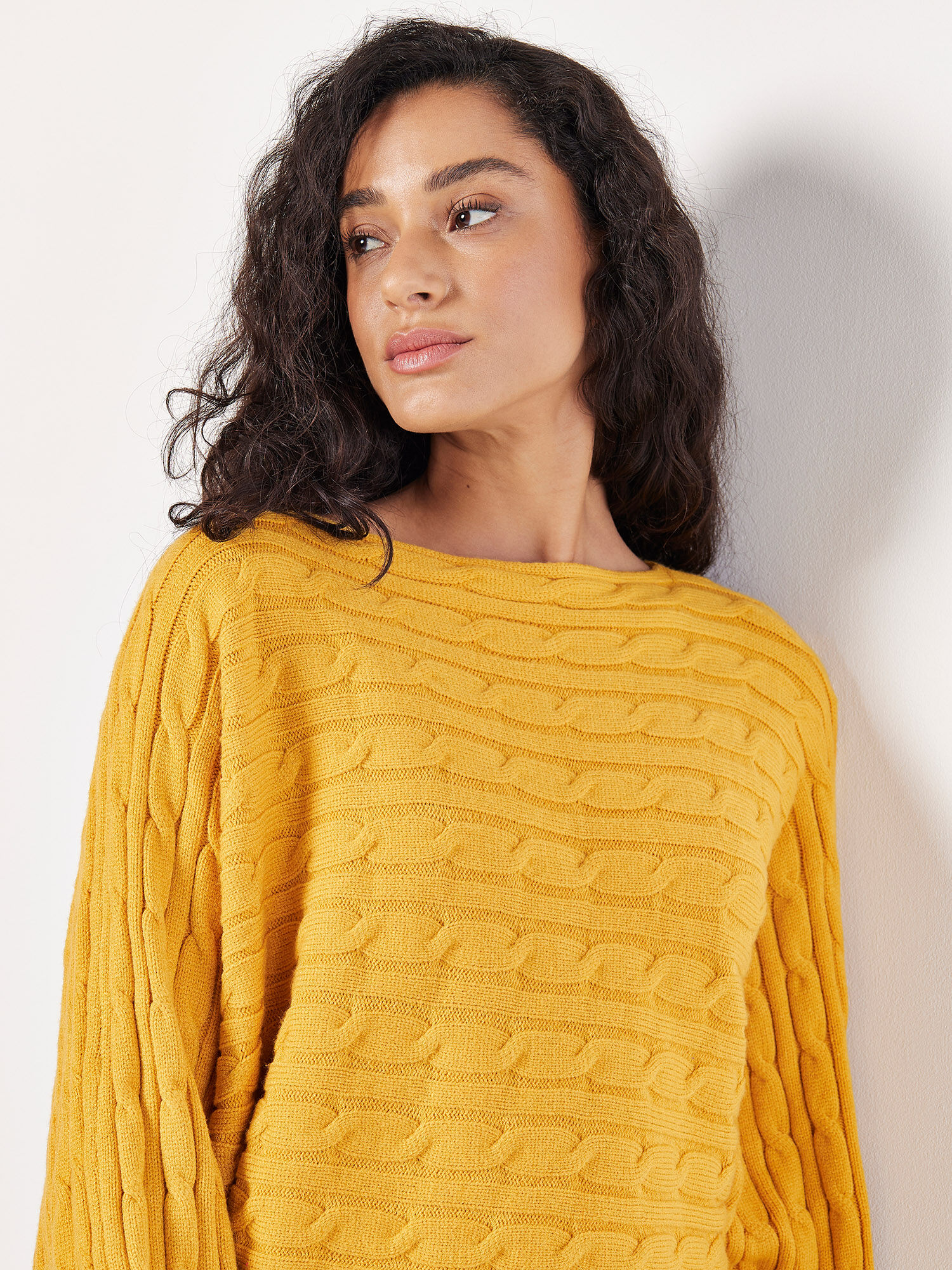 Cable Stripe Batwing Aran Jumper Apricot Clothing