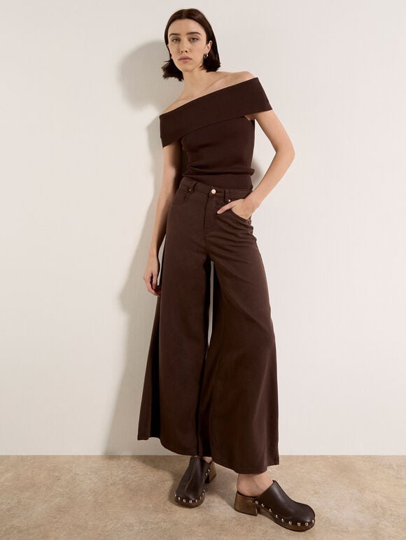 Zoe Wide-Leg Jeans, Brown, large