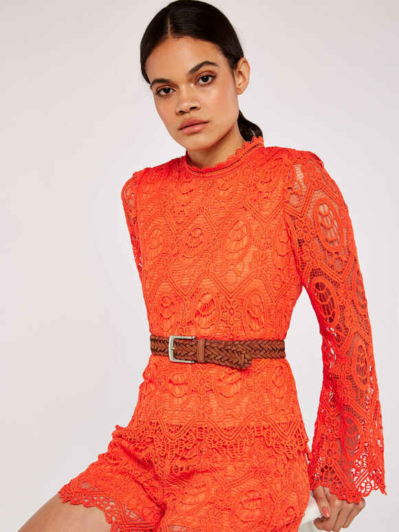Scallop Lace Top, Orange, large