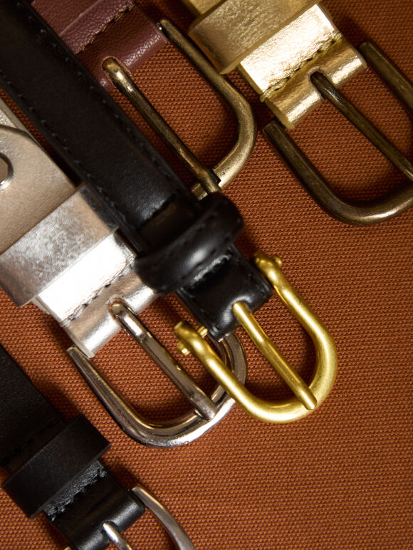 Silver Rivet Studded Belt, Black, large