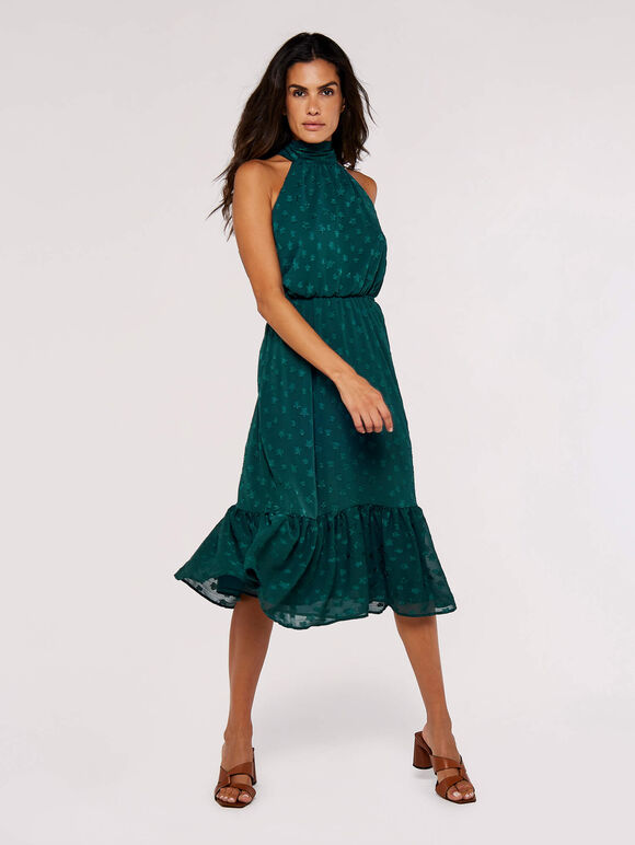 Star Jacquard Midi Dress, Green, large