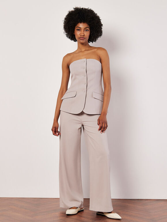 Tailored Straight-Leg Trousers, Stone, large
