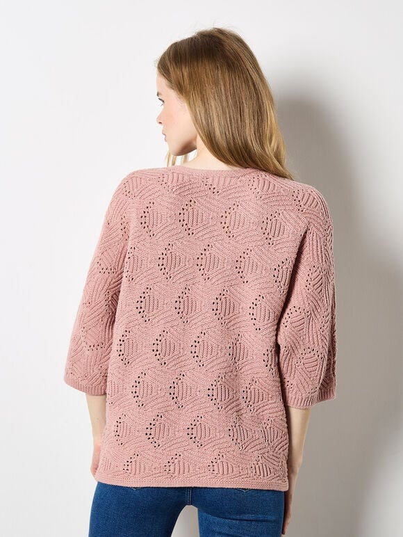 Textured Pointelle Batwing Jumper, Pink, large