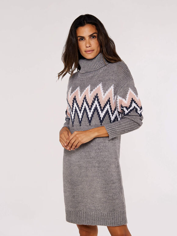 Chevron Jumper Mini Dress, Grey, large