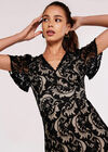 Lace Ruffle Midi Dress, Black, large