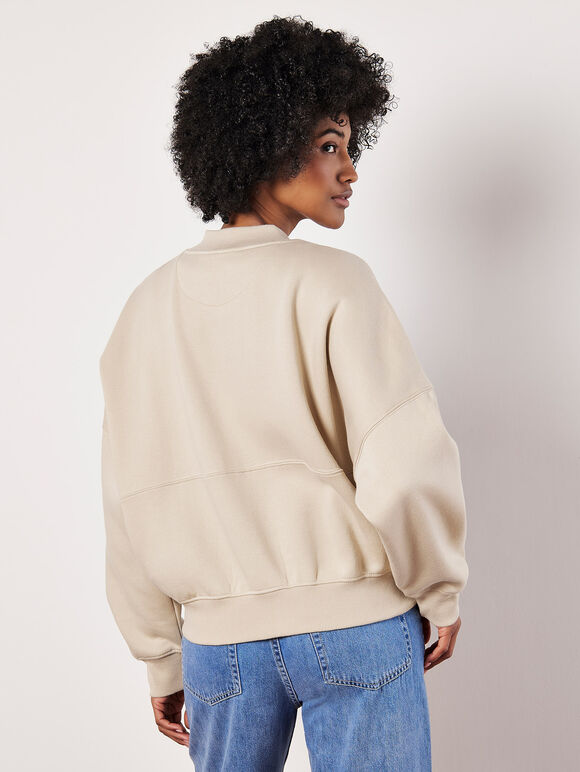 Sweatshirt Bomber Jacket, Stone, large