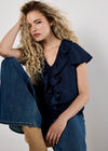 Ruffle Front Woven Top, Navy, large