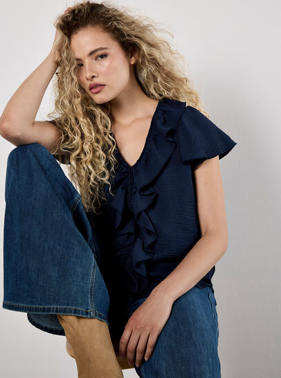 Ruffle Front Woven Top