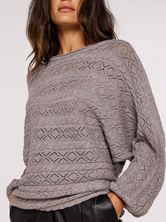 Pointelle Batwing Jumper, Grey, large