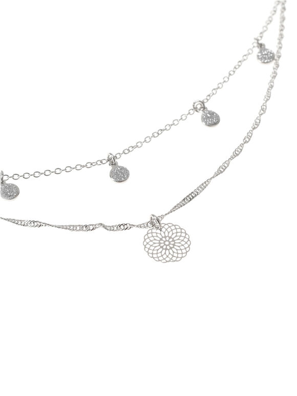 Glitter Multirow Necklace, Yellow, large