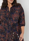 Curve Abstract Swirl Shirt Midi Dress, Navy, large