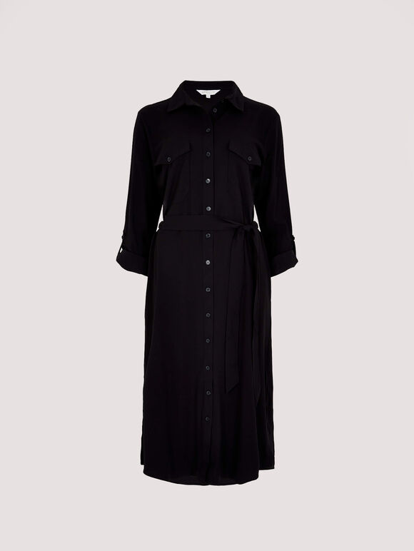 Utility Shirt Midi Dress, Black, large