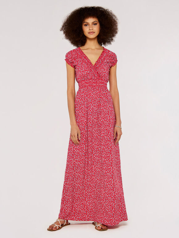 Ditsy Smock Maxi Dress, Red, large