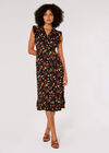 Painterly Floral Midi Dress, Black, large