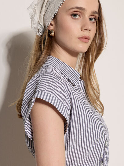 Stripe Shirt Crop Top