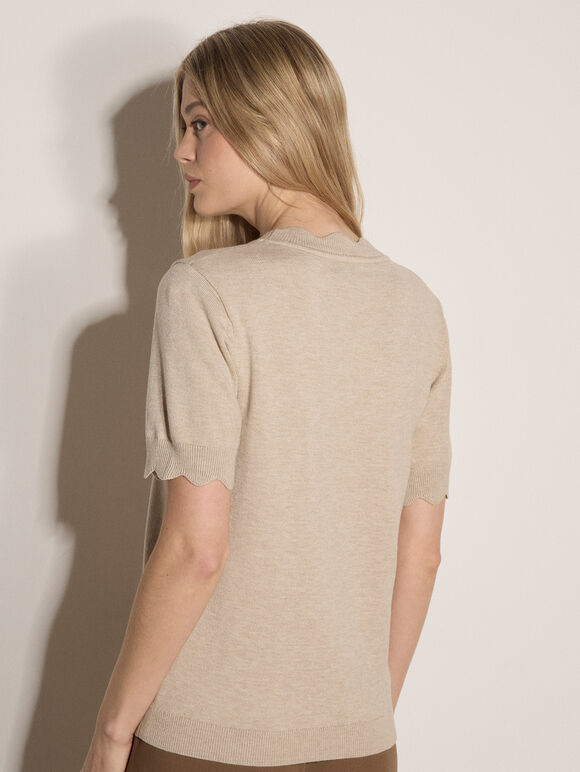 Scallop Knitted T-Shirt, Stone, large