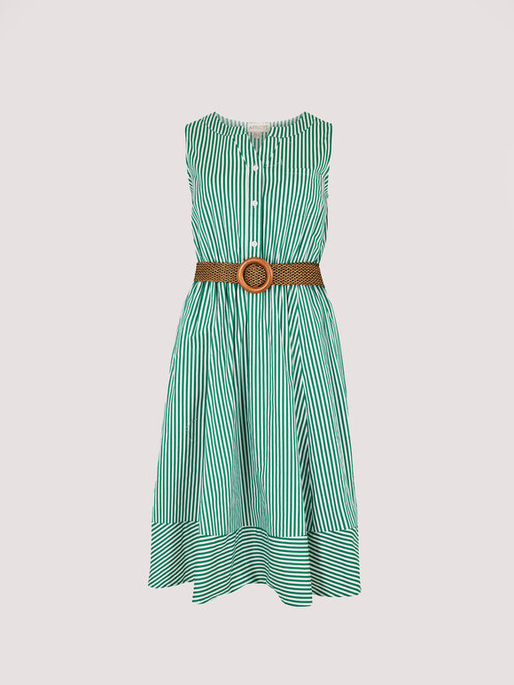 Striped Woven Mini Dress, Green, large