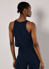 Sleeveless Cowl Neck Crop Top, Navy, large