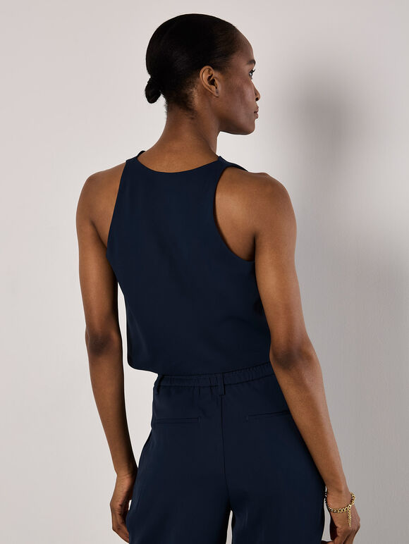 Sleeveless Cowl Neck Crop Top, Navy, large