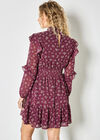 Ditsy Floral Chiffon Tiered Mini Dress, Burgundy, large