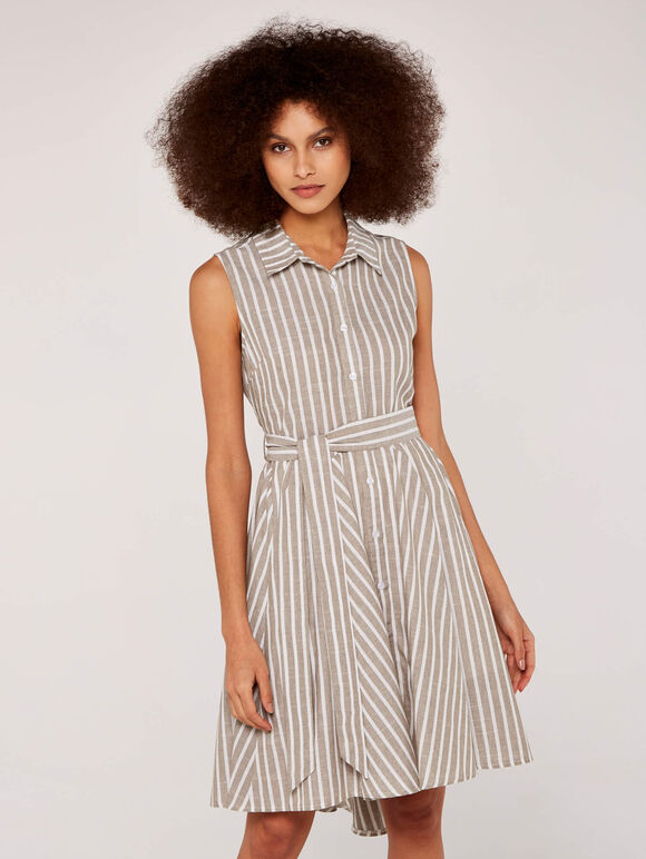 Pinstripe Button Tie Waist Dress