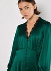 Lace Trim Satin Midi Dress, Green, large
