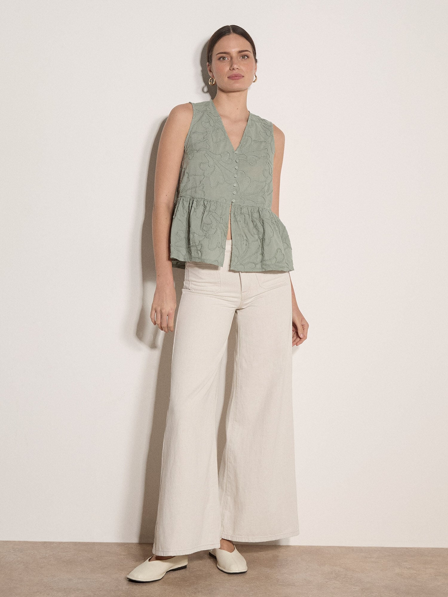 Floral Embroidered Cotton Peplum Top | Apricot Clothing